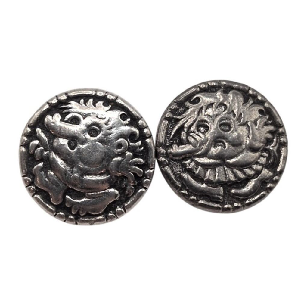 Vintage Tinn-Per Pewter 2 Shank Buttons Norwegian Fairy Tale Trolls Pair .70in